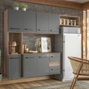 Ver imagem 1 de Cozinha Compacta Modulada Suspensa 7 Portas 2 Gavetas Juliete Cinza/Carvalho Nature/Chumbo