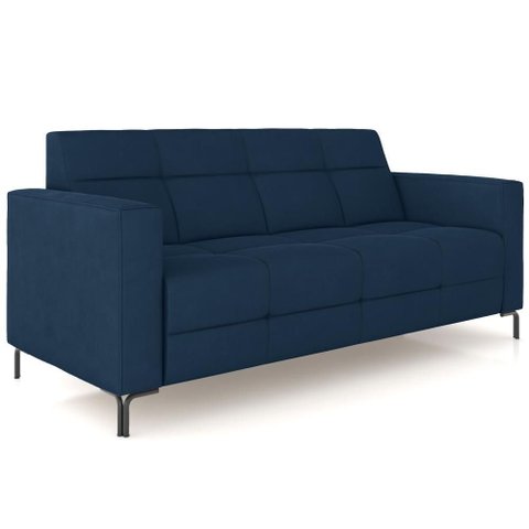 Sofá 3 Lugares Sala Living Industrial 200cm Senna K01 Veludo Azul Marinho - Lyam Decor