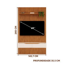 Rack Suspenso Com Painel Ripado Até 60 Polegadas Freijó Off White Vega Shop Jm - 4