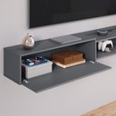 Ver imagem 5 de Rack Suspenso 1.8 Estante Home Tv Smart 70 Polegadas 1 Porta Nicho Puxador Concha Sala Quarto Cinza