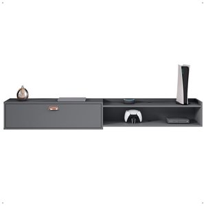 Rack Suspenso 1.8 Estante Home Tv Smart 70 Polegadas 1 Porta Nicho Puxador Concha Sala Quarto Cinza