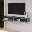 Ver imagem 4 de Rack Suspenso 1.8 Estante Home Tv Smart 70 Polegadas 1 Porta Nicho Puxador Concha Sala Quarto Cinza