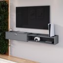 Ver imagem 3 de Rack Suspenso 1.8 Estante Home Tv Smart 70 Polegadas 1 Porta Nicho Puxador Concha Sala Quarto Cinza