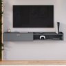 Rack Suspenso 1.8 Estante Home Tv Smart 70 Polegadas 1 Porta Nicho Puxador Concha Sala Quarto Cinza - 2