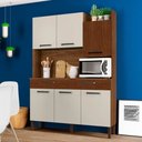 Ver imagem 2 de Armário de Cozinha Compacta 132cm Stella K02 Nogueira/Off White/Ripado - Mpozenato