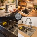 Ver imagem 5 de Kit Cuba Calha Gourmet Pia+torneira Escovada Monocomando+acessórios Profissional Aço Inox 304 Cozix