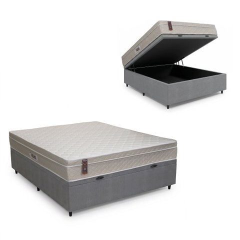 Cama Box Baú Casal + Colchão Molas Ensacadas - Airtech Nero (138x188x60) - Hellen