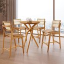 Ver imagem 1 de Conjunto Bistrô Ballare 4 Banquetas Tampo em MDF Assento Estofado Imbuia 60cm Moderna