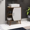 Ver imagem 1 de Gabinete para Banheiro 60cm com Pés sem Cuba 1 Porta Ghana Marrom/Branco/Nogal