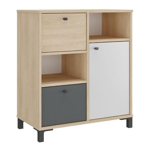 Balcao 1 Porta 2 Gavetas com Nichos 68 cm Carvalho Grafito Branco Artany