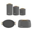 Ver imagem 1 de Kit 3 Potes Mantimentos + Portão Pão + Bandeja em Metal e Bambu Sense Chumbo ou