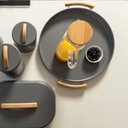 Ver mais imagens de Kit 3 Potes Mantimentos + Portão Pão + Bandeja em Metal e Bambu Sense Chumbo ou