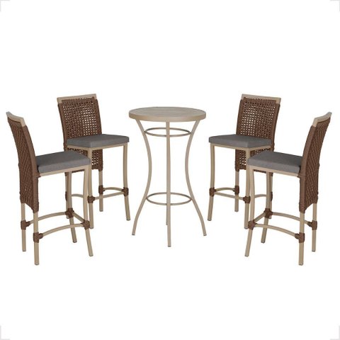 Mesa Bistro e 4 Banquetas Roma Fendi Corda Náutica 11 Trama Original