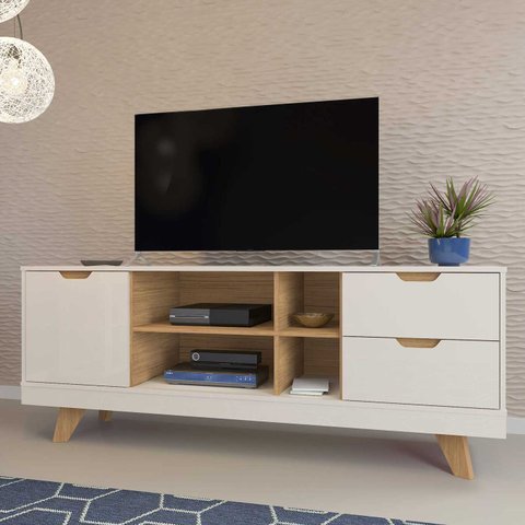 Rack para TV até 60 Polegadas 2 Gavetas Michigan - Artely - Off White com Carvalho