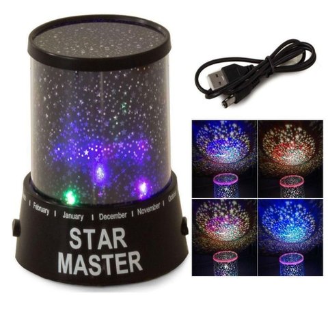 Abajur Projetor Teto Parede Infantil Estrelas Coloridas Preto LED USB Yeet