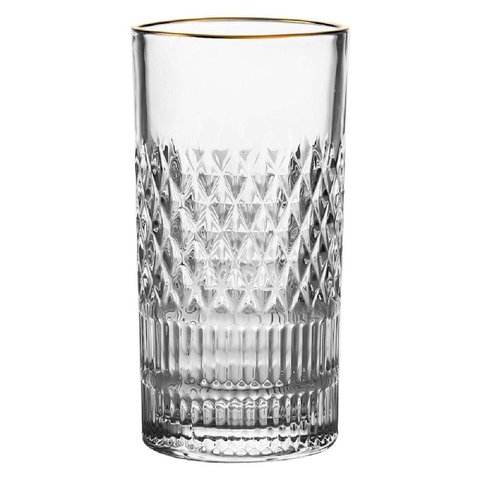 Jogo de 6 Copos Altos Esplanada em Cristal Ecológico com Borda Dourada 390 Ml - L'hermitage