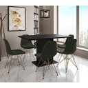 Ver imagem 1 de Mesa Jantar Londres Retangular Preta 137x90cm 6 Cadeiras Estofadas Verde Base Dourado