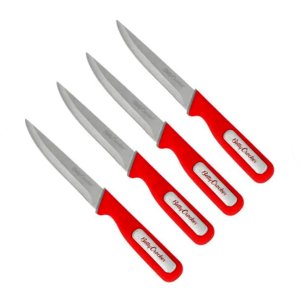 Jogo 4 Facas de Cozinha Aço Inox Cabo Vermelho Betty Crocker