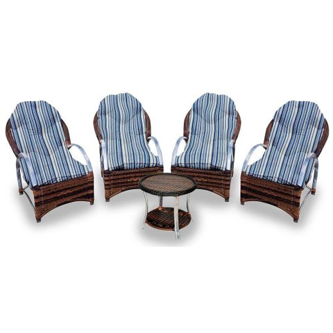 Conjunto de Poltronas Fibra Sintética Paris Alumínio - 4 Poltronas + 1 Mesa Centro - Tecido Alanta