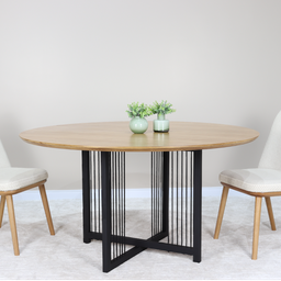 Mesa Cruzados Ø140 cm tampo em Madeira Amêndoa e Metal Preto Corda Preta - 3 Mesa Cruzados Ø140 cm tampo em Madeira Amêndoa e Metal Preto Corda Preta - 3