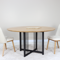Mesa Cruzados Ø140 cm tampo em Madeira Amêndoa e Metal Preto Corda Preta - 4 Mesa Cruzados Ø140 cm tampo em Madeira Amêndoa e Metal Preto Corda Preta - 4