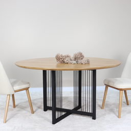 Mesa Cruzados Ø140 cm tampo em Madeira Amêndoa e Metal Preto Corda Preta - 2 Mesa Cruzados Ø140 cm tampo em Madeira Amêndoa e Metal Preto Corda Preta - 2