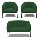 Ver imagem 1 de Sofá Namoradeira e 2 Poltronas Pé de Ferro Preto Stella Veludo D03 - D'Rossi Verde