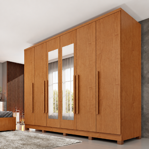 Guarda Roupa Casal com Espelho e Pés 6 Portas 4 Gavetas 239cm Veneza