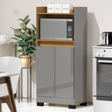 Balcão para Cozinha 2 Portas 1 Nicho Jet Luxo Cinza/Mel
