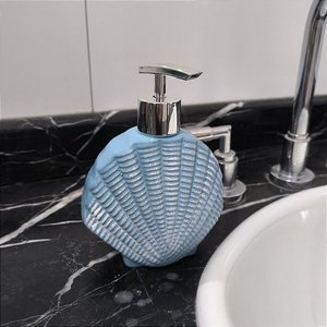 Porta Sabonete Líquido Concha Azul 16x12x7 Cm