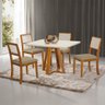 Mesa Jantar Luxo Pérola 120x90 Off White com 4 Cadeiras Palha Veludo Bege Telinha Rubi Madeira Maciç - 1
