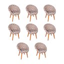 Ver imagem 1 de Kit 8 Poltronas Decorativa Canastra Estofada Veludo Floral Marrom Pés Palito em Madeira Maciça