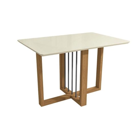 Base Mesa de Jantar Antonela C/ Tampo Madeirado C/ Vidro 120x80cm Canela/vidro Off White -