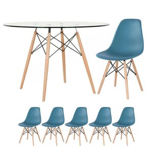 Mesa Redonda Eames 120cm + 5 Cadeiras Turquesa