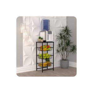 Fruteira de Chão para Cozinha Cesto 3 Andares Preta F.plus