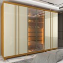 Ver imagem 1 de Guarda Roupas Casal 6 Portas com Pés e LED Absolut New Reflecta 100% MDF Marrom/Marrome/Off White