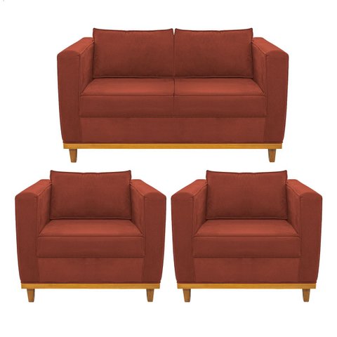 Kit Sofá 2 Lugares e 2 Poltronas Europa Suede ADJ Decor - Terracota
