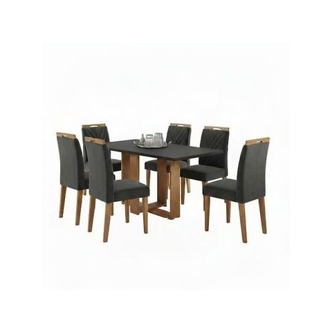Conjunto de Mesa Hana com 6 Cadeiras Gol 1,60x80 Mel-cinza/cinza