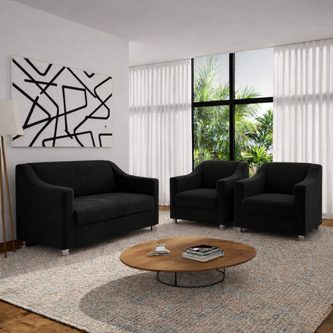 Sofá 2 Lugares Namoradeira + 2 Poltronas Clínica Recepção Preto