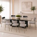 Ver imagem 5 de Kit 8 Cadeiras Sala de Jantar Lisa Pés Champanhe Linho/PU Cinza/Preto m² - Monari Design