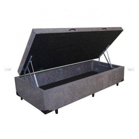 Base Cama Box Baú Solteiro RC Sono Leve 42x88x188:Suede/Cinza