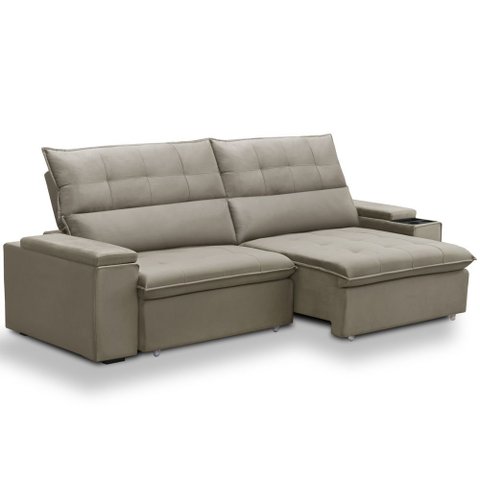 Sofá Retrátil Reclinável para Sala 4 Lugares 270cm Niels F04 Veludo Amêndoa - Lyam Decor