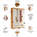 Ver imagem 3 de Guarda Roupa Solteiro 160cm com Espelho Doble Cinamomo/off - Albatroz