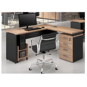 Mesa em L Web30 1,35 C/ 4 Gavetas + Suporte Cpu Calvi/preto