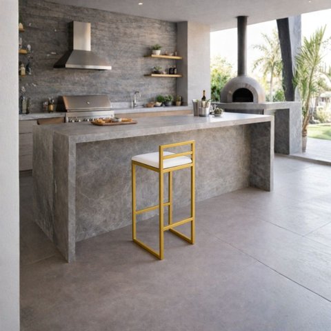 Banqueta Alta Industrial Moderna Dourada P/ Balcão, Bistro, Cozinha Assento Branco