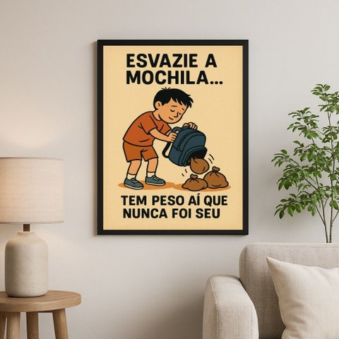 Quadro Decorativo Motivacional - Esvazie a Mochila 24x18cm - com Vidro:moldura Branca