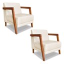 Ver imagem 1 de Kit 02 Poltronas Decorativa Natália Linho Bege Base em Madeira Castanho - Pallazio