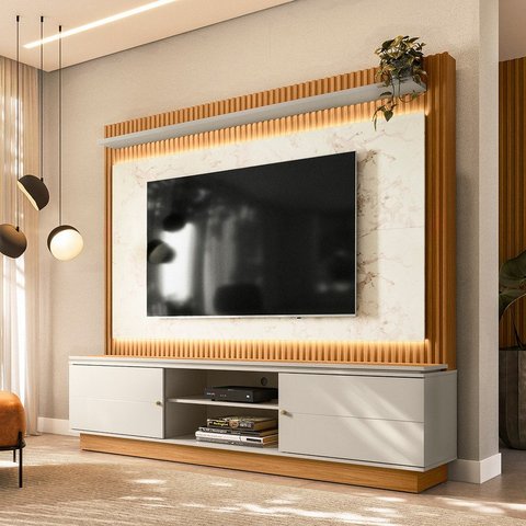 Home Guararapes para TV 75'' com Led Nature/Off White Linea