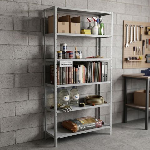 Estante Aço 6 Prateleiras 200 x 30 cm 25kg com Reforço Cor:Cinza