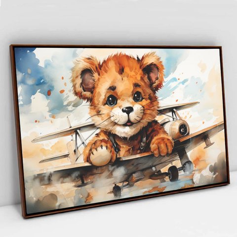 Quadro Decorativo Ursinho em Tela Canvas Tacolado Moldura Flutuante 4,5cm Madeira 40 X 60cm